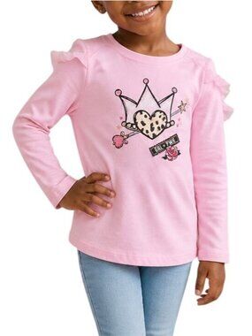 365 Kids Girls Size 5T Top Ruffle Sleeves Crown GRL PWR Design Pink